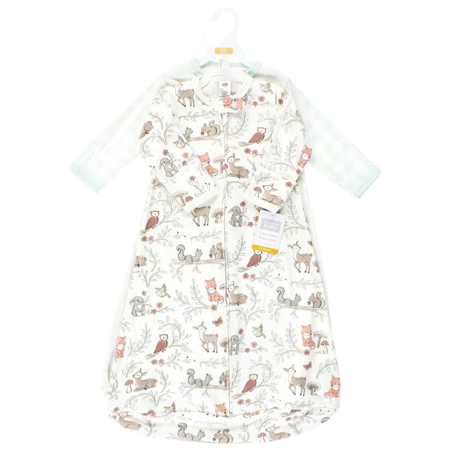 Hudson Baby BabyCotton Long-Sleeve Wearable Sleeping Bag, Sack, Blanket, Girl Woodland Pals Long Sleeve, 0-3 Months