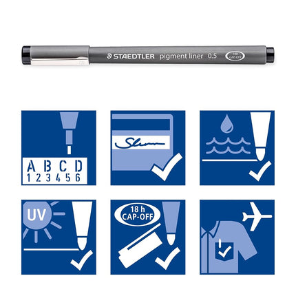 STAEDTLER Pigment Liner Pack, Black, 3 Pens, Assorted Line Widths 0.5mm/1.2mm/Chisel, 308-9S2BK3