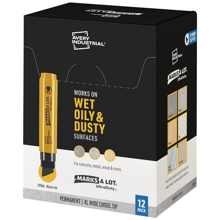 AVERY Marks A Lot UltraDuty Permanent Markers, XL Wide 18mm Chisel Tip, Water Resistant, 12 Black Industrial Markers (29866)