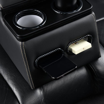 Coverado Car Center Console, Consolas universales para asientos traseros, Organizador y almacenamiento de asientos de camión, Organizador de coche para asientos traseros con portavasos, Caja de reposabrazos central (Regular, Negro)