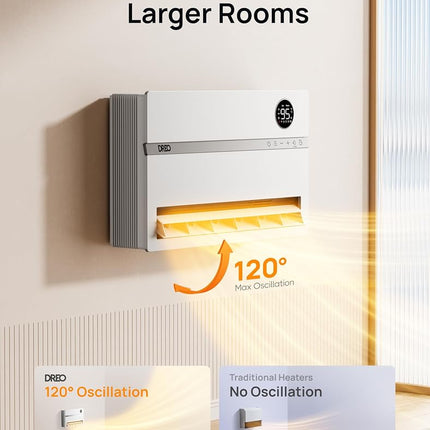DREO Wall Heater for Bathroom, Smart Space Heaters with ALCI Plug, 1500W, 120� Vertical Oscillation, Adjustable Thermostat, 24H Timer, Easy Installation Electric Heater for Indoor use, Bedroom, Office