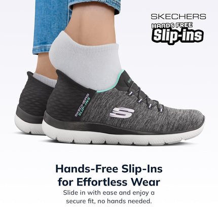 Skechers BOBS Women's Hands Free Slip Ins Summits Dazzling Haze Sneaker, Black/Turquoise, 7 UK