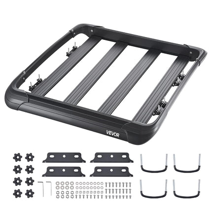VEVOR Roof Rack Cargo Carrier, 48 x 40 x 5.6 in, Universal Rooftop Cargo Basket, Car Top Luggage Holder with 150 lbs Max Load Capacity, 4.1 in Fence, Anti-Rust Alloy Steel, Wind Fairing, for SUV Car