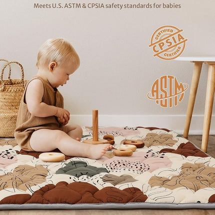 Blissful Diary Baby Play Mats for Floor, 127×127cm Crawling Mat, Thicken Soft Padding Foam Playmats for Babies and Toddlers Infants, Foldable and Machine Washable, Boho Design
