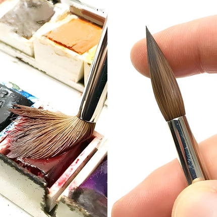 Fuumuui 9pcs Detail to Mop Kolinsky Sable Brushes - Round Pointed Professional Watercolor, Gouache, Acrylic, Oil Painting Brushes - Brown Wooden Handles