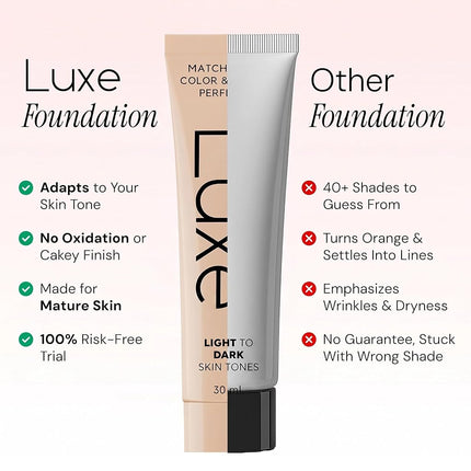 Luxe Color Changing Foundation for Women – Instantly Adapts to Your Skin Tone – Buildable Light-to-Medium Coverage – 12-Hour Wear – Natural Dewy Finish (Light)