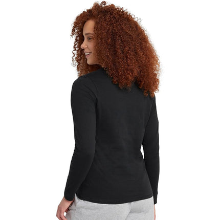 Hanes Women's Originals Long Sleeve Cotton T-Shirt, Lightweight V-Neck Tee, Modern Fit, Ebony, XL