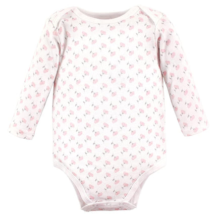 Hudson Baby Baby Girls Cotton Long-sleeve Bodysuits 3-pack, Basic Pink Gray Floral, 9-12 Months