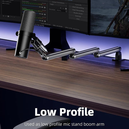 TODI Mic Arm, Microphone Arm Rotatable for Light Mics, Storable Desk Mic Stand for Bear 3LB with Mount Clamp, Mic Stand Boom Arm with Cable Channel with 3/8'' 5/8'' Thread for Podcast, Gaming