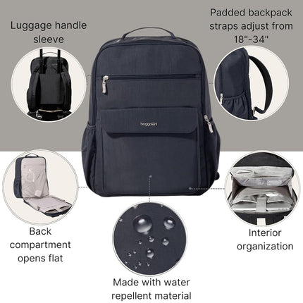 Baggallini Women's Backpack-11x15.5" Lightweight Water-Repellent Nylon Travel Bag W/Padded Sleeve & RFID Everyday Laptop Backpack, French Navy, One Size