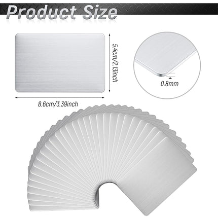 30 Pieces 304 Stainless Steel Metal Business Cards Blank Steel Card Laser Engraving Stainless Cards for House Office Customer DIY Gift Plate Cards, 86 x 54 mm (0.8mm Thickness)