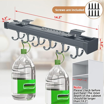 PrimZooty Pull Out Broom Holder, Multifunctional Slide Broom And Mop Storage/Organizer With Adjustable Double Row Sliding Hook, Garage Organization Hooks, for Closet Laundry Garage - Dark grey - 36cm