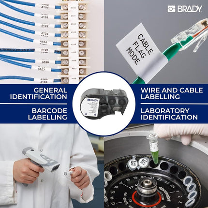 Brady Polyester Label Tape for Label Printers M510 & M511 – Panel Component and General Identification Labels – Black on White (22.86 mm x 22.86 mm) – M5-97-488
