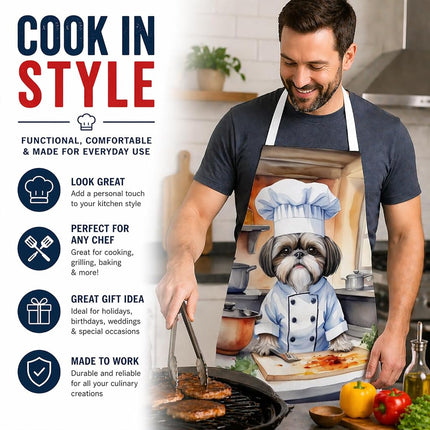 Caroline's Treasures Shih Tzu The Chef Apron Cooking Kitchen Server Baking Crafts Gardening for Adult Women Men, Unisex, Large, Multicolor