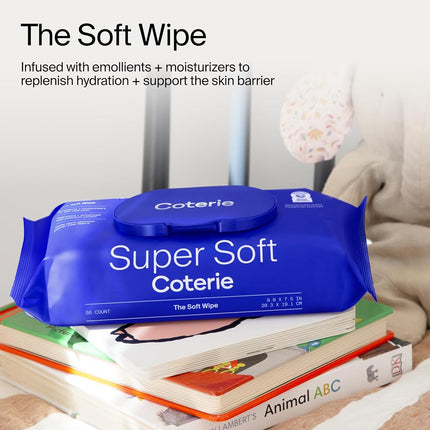 Coterie Clean Gentle Baby Essentials Soft Wipes for Sensitive Skin, Cotton, Vegetable Fibres and Plastic-Free, Hypoallergenic, Pack of 12