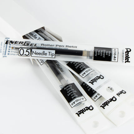 Tinta de recambio Pentel - para bolígrafo de gel EnerGel, punta de aguja de 0,5 mm, fina, tinta negra, paquete de 6 recambios