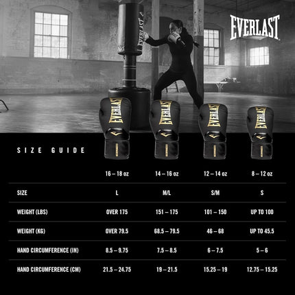 Everlast Elite 2 Boxing Gloves (Black/Gold, 8oz)