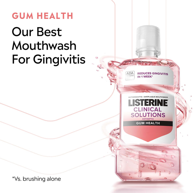 Listerine Clinical Solutions Gum Health Antiseptic Mouthwash, Antigingivitis & Antiplaque Oral Rinse Kills Germs for Healthier Gums, Reduces Gingivitis in 1 Week, ICY Mint, Twin Pack, 1 L, 2 Pack