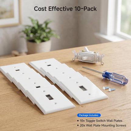 Cable Matters 10-Pack Single-Gang Toggle Switch Wall Plate (Wall Switch Cover) in White