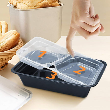 Enther 36oz Meal Prep Containers 20 Pack 3 Compartment with Removable Insert Tray 2-Tier Food Storage Bento Box with Lids, BPA Free Reusable Lunch Box Stackable/Microwave/Dishwasher/Freezer Safe Black
