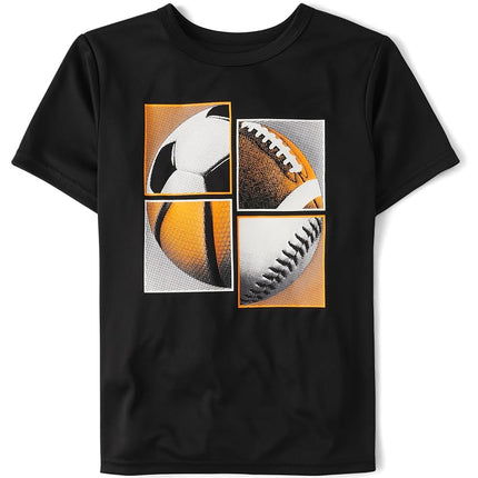 The Children's Place Boys' Active Performance Short Sleeve T-Shirt, Black Multi Sport, Small