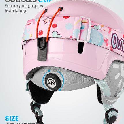 OutdoorMaster Kids Ski Helmet and Goggles Set, Snowboard Helmet, Durable PC Shell & EPS Foam, Snow Helmet 12 Cooling Vents, Dial Fit Skiing Helmet, Safety-Certified Snow Sport Helmets for Boys & Girls