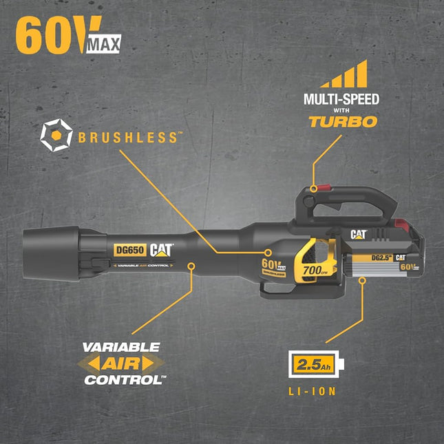 Cat� DG650 60V 700 CFM 135 MPH Brushless Leaf Blower- 2.5Ah Battery & Charger Included