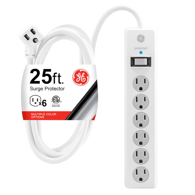 GE 6-Outlet Surge Protector, 25 Ft Extension Cord,