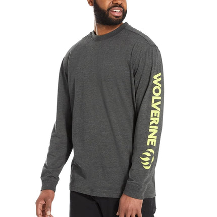 Wolverine Graphic Long Sleeve Tee - Sleeve Logo Dark Gray Heather/Hi Vis MD