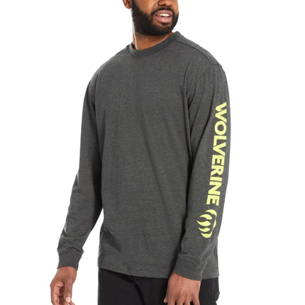 Wolverine Graphic Long Sleeve Tee - Sleeve Logo Dark Gray Heather/Hi Vis MD