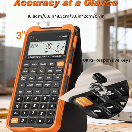 Construction Calculator, Scientific ROATEE Engineering Calculator for Contractor, Concrete Pocket Feet-inch-Fraction Calculators for Carpenter, Framer, Remodeler