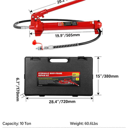 10 Ton Porta Power Hydraulic Jack Kit - 20,000 LBS Capacity Heavy Duty Hydraulic Ram Set with 17-Piece Accessories & Carrying Case, for Auto Truck Tractor Equipment Repair, Max Lift 5.1 Inch