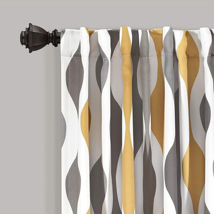 Lush Decor Mid Century Geo Room Darkening Window Curtain Panel Pair, 52" W x 63" L, Gold & Gray