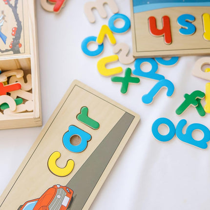 Melissa & Doug See & Spell − Wooden Alphabet Letters with Flash Cards | Educational Word Puzzles for Children | Age 4–6