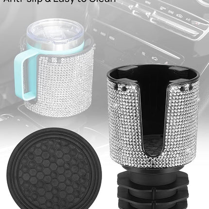JOYTUTUS Upgraded Car Cup Holder Expander with Offset Base, Fit for YETI, Hydro Flask, Large Cup Holder Expander for Car Hold 18-40 oz Bottles and Mugs, Other Bottles in 3.4"-3.8"(Bling)