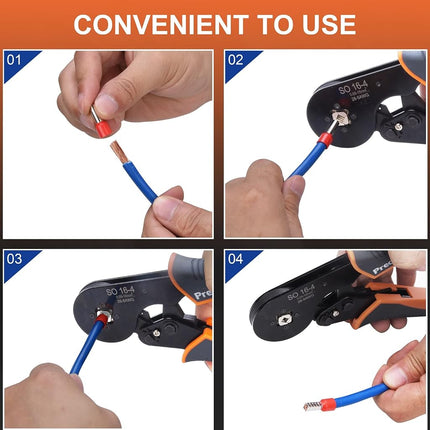 Wire Crimping Pliers, Preciva Four-Side Crimping Tool Ferrule AWG 28-5 (0.08-16mm²) Terminal Crimper for Wire Terminal Cables