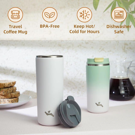 Konokyo Tumbler with Lid, 16 oz Travel Coffee Mug Double Wall Vacuum Stainless Steel Thermal Metal Cup Insulated Water Bottle,Beige