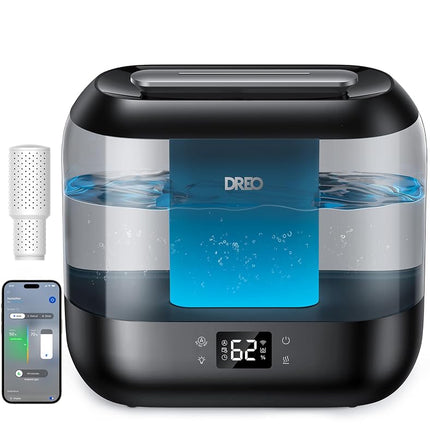 DREO Smart Humidifiers for Bedroom, Top Fill 4L Supersized Humidifier Large Room with 28 dB, 36H Runtime, Touch/APP/Voice Control, Nightlight, Cool Mist Humidifiers for Baby, Plants, Indoor, Ebony