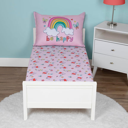NoJo Peppa Pig 2 Piece Toddler Sheet Set Fitted Bottom Sheet and Reversible Pillowcase, Pink and White