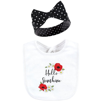 Lot bavoir et bandeau ou bonnet en coton unisexe Hudson Baby, Poppy Daisy, taille unique