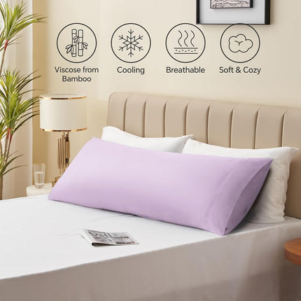 BEDELITE Body Pillow Case Cover, Rayon Made from Bamboo, Cooling Body Pillow Cover for Hot Sleepers and Night Sweats, Breathable & Silky Soft Full Long Pillow Case (Light Purple, 20x54 Inches)