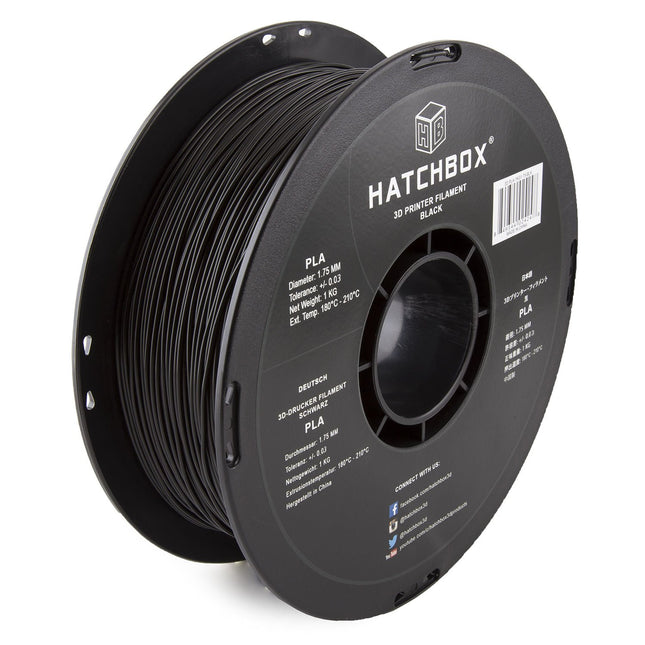 HATCHBOX 1.75mm Black PLA 3D Printer Filament, 1 K
