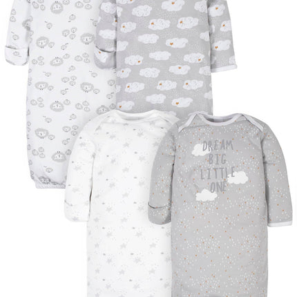Gerber Baby 4-Pack Gowns, Sheep Grey, Preemie