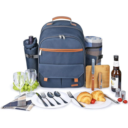 Sunflora Picnic Backpack for 2 Person, Picnic Basket Set (Navy Blue)