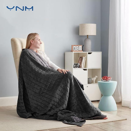 YnM Exclusive All-Season Use Weighted Blanket for Adults, Cooling Bamboo & Cozy Velvet Dual-Sided Version, (Dark/Light Grey, 152cmx203cm 9kg), Suit for One Person (85~95kg) Use on Queen Bed