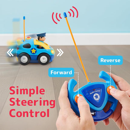 Prextex Remote Control Cars for Kids Age 3 and Up - 2-Pack Cartoon RC Car Police and Race Kids Toys - Realistic Sirens, Honking Sounds, and Flashing Headlights - Ideal Stocking Fillers for Toddlers