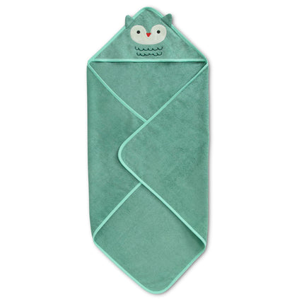 Delta Children Serviette de bain à capuche pour bébé/nouveau-né – Super douce et absorbante – Essentiel pour nouveau-né – Cadeau idéal pour liste de naissance/douche de bébé pour garçons et filles, hibou sarcelle clair
