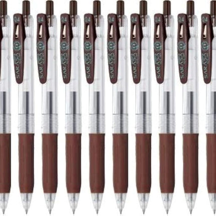 Bolígrafo de Tinta Gel Retráctil Zebra Sarasa Clip 0.4, Agarre de Goma, 0.4mm, Tinta Marrón, Paquete Económico de 10 con Notas Adhesivas Ecology