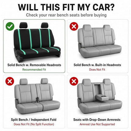 FH Group Car Seat Covers Rear Set Cloth - Car Seat Covers with Removable Headrest,Universal Fit,Automotive SeatCovers,Washable Car SeatCover for SUV,Sedan,Van Mint