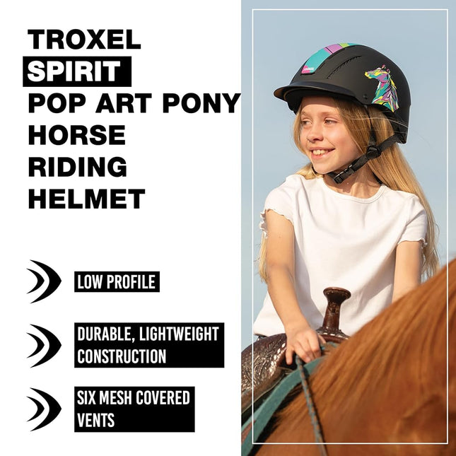 Troxel Spirit Full Coverage Horse Riding Helmet, Low-Profile Adjustable Design, Safety Horseback Riding Gear, Large (7-3/8 - 7-3/4), Pop Art Pony